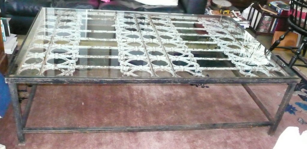 Huge Glass Top Antique Iron Gate Coffee Table 1