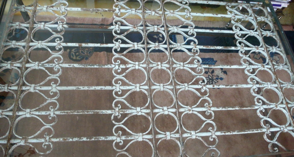 20th Century Huge Glass Top Antique Iron Gate Coffee Table