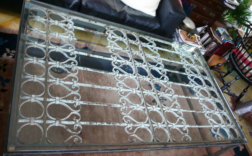 Huge Glass Top Antique Iron Gate Coffee Table 2