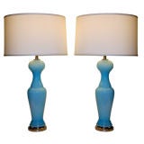 Pair of Sky Blue Pawn-shaped Italian Glass Lamps