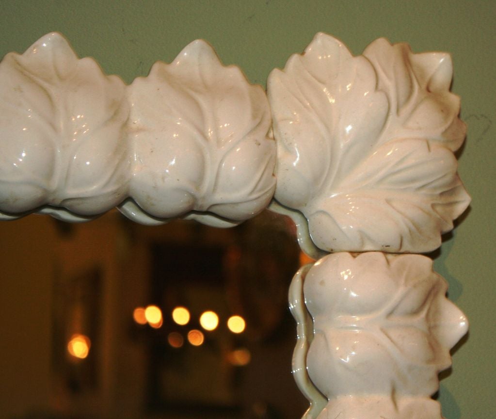 French Mirror with White Ceramic Leaves 1