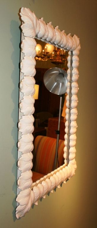 French Mirror with White Ceramic Leaves 2
