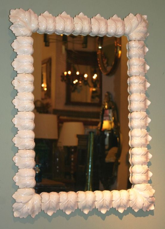 French Mirror with White Ceramic Leaves 3