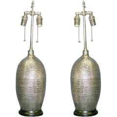 Pair of Silver Textured Vessels with Lamp Application