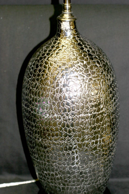 Pair of Silver Textured Vessels with Lamp Application In Excellent Condition For Sale In Bronx, NY