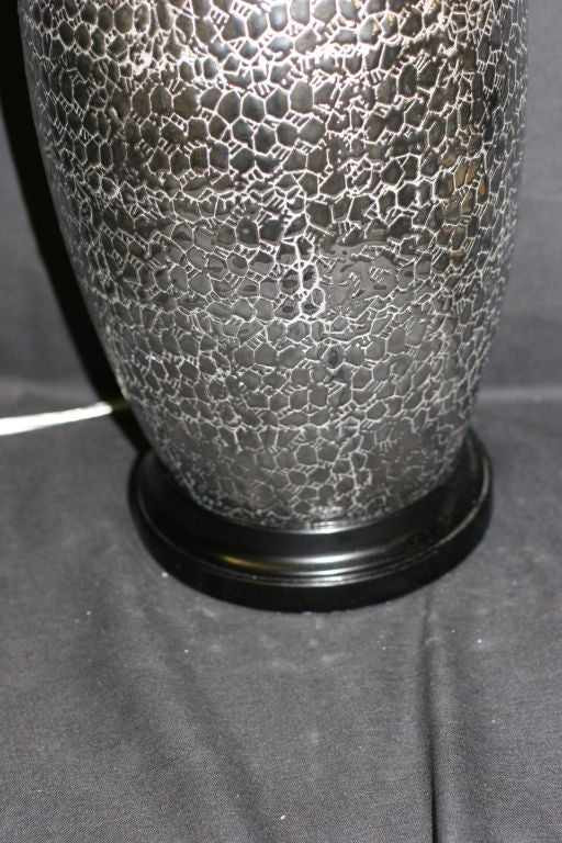 Mid-20th Century Pair of Silver Textured Vessels with Lamp Application For Sale