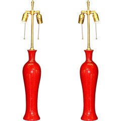 Pair of Terra-Cotta Ceramic Vases with Lamp Application 8