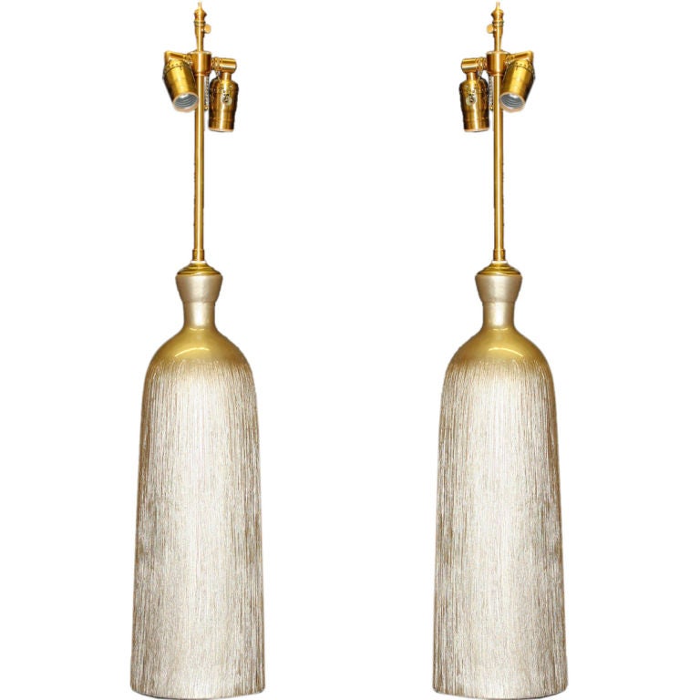 A pair of Champagne Textured Ceramic vessels with lamp application