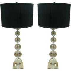 1970's Pair of stacked crystal balls table lamps.