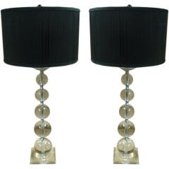 1970's Pair of stacked crystal balls table lamps.