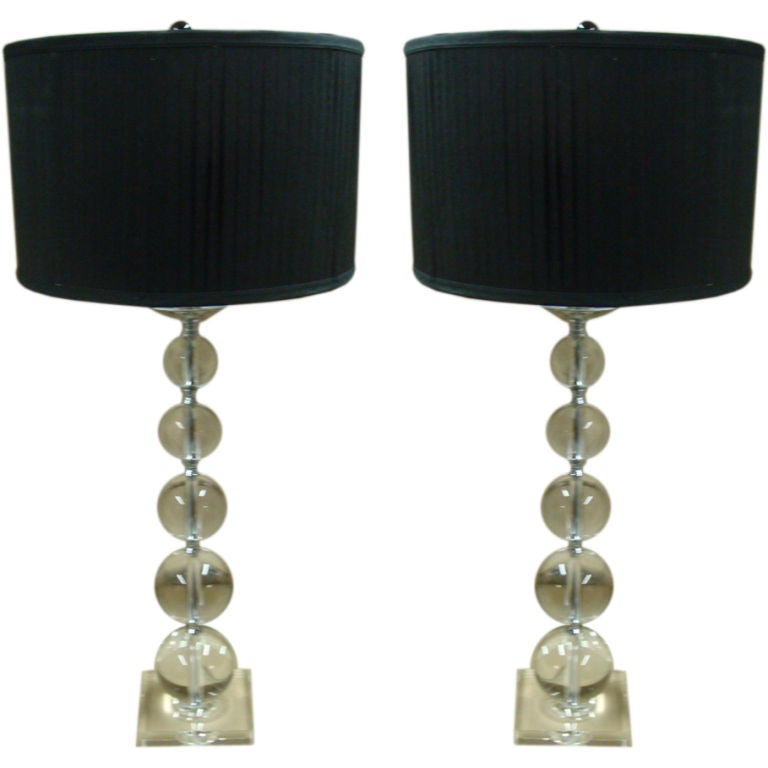1970's Pair of stacked crystal balls table lamps.