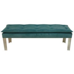 Lucite Bench with Tufted Teal Velvet Upholstered Top
