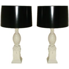 Pair of White Ceramic Pineapple Lamps