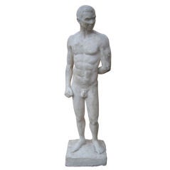 Antique Cast Plaster Sculpture of Nude Male