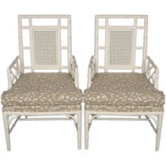 Pair of Vintage Faux Ivory Lacqureed Bamboo Chairs