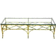 Vintage Faux Bamboo Metal Coffee Table with Glass Top