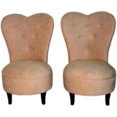 Pair of Heart Back Chenille Tufted Slipper Chairs