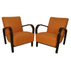 Pair of Tangerine Linen Arm Chairs