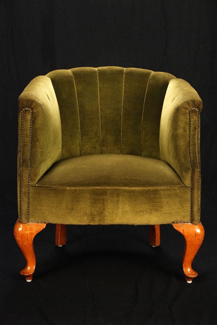 Pair of Deco Channel Back Club Chairs in Olive Velvet