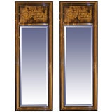 Pair of Bernhard Rohne Etched Brass and Black Lacquer Mirrors