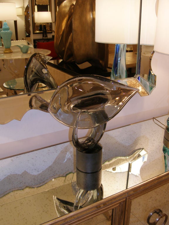 Signed Elio Raffaeli Gray Glass Flower