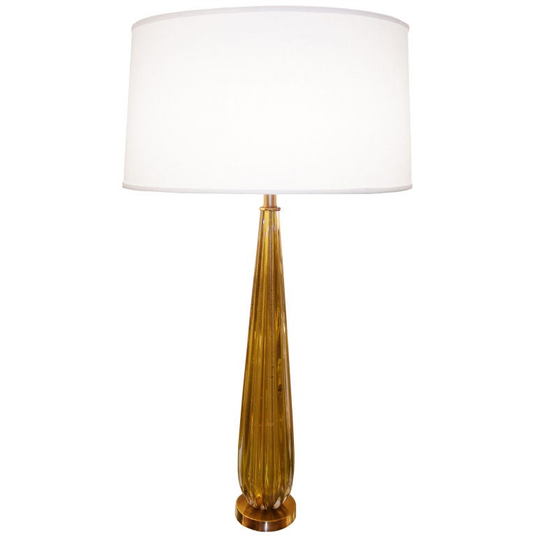 Seguso Smoky Amber Fluted Glass Lamp For Sale