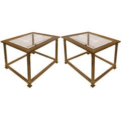 Pair of Mastercraft Brass and Glass Side Tables