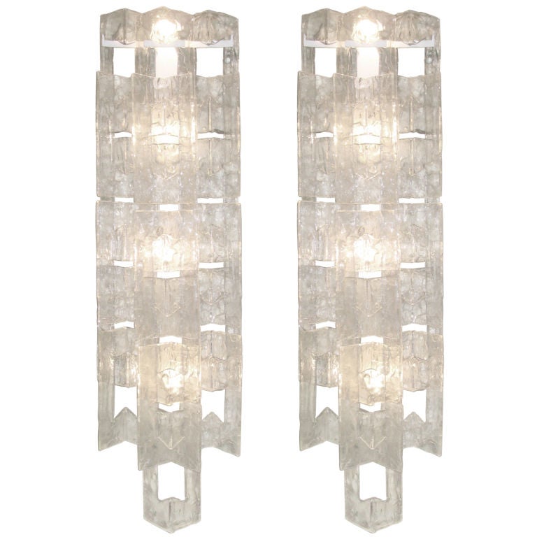 Pair of Mazzega Large Glass Sconces For Sale