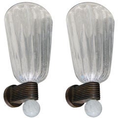 Pair of Barovier Large Fluted Glass Sconces