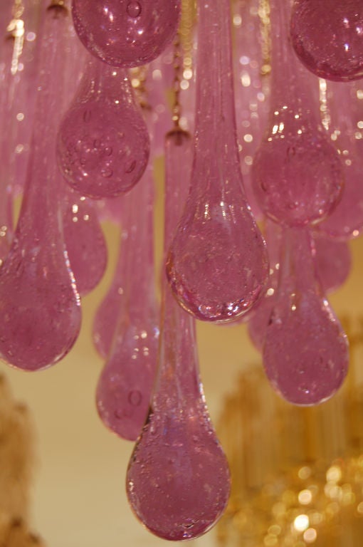 Toso large amethyst glass teardrop chandelier on chrome base.