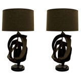 Pair of Brutalist Blackened Steel Lamps