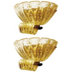 Pair of Barovier Fluted Pale Gold Glass Sconces