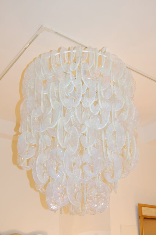 Large Interlocking C Opalescent glass chandelier by Mazzega.

Italian, Circa 1970's