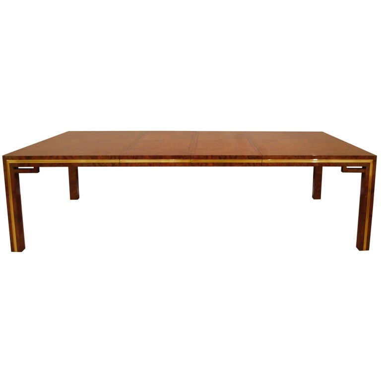 Master Craft Burl Walnut and Brass Dining Table For Sale