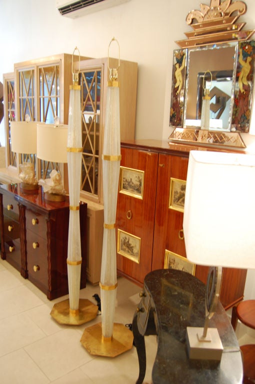 Pair of Murano glass and brass floor lamps.

Shades Are Not Include.

If you are interested in Lamp Shades, please email The Craig Van Den Brulle Design Team Via Message Center, and we will provide you with a quote.

Lamp shades are available in: