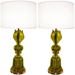 Pair of Barovier Chartreuse Glass Lamps