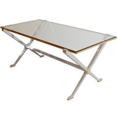 French Steel and Brass Coffee Table with Glass Top 8