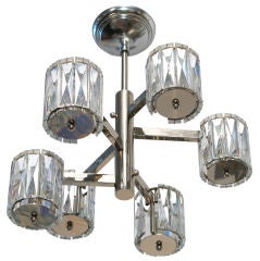 6 Arm Chandelier in Chrome with Cut Crystals by Lobmeyer