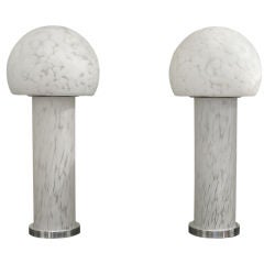 Pair of Internally Illuminating Mottled Glass Table Lamps