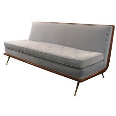 Sofa with Walnut Frame and Brass Legs by T.H. Robsjohn-Gibbings