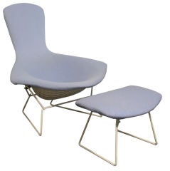 Chair and Ottoman with White Rod Frames by Harry Bertoia