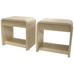 Pair of Bedside Tables in Lacquered Ostrich Egg by Karl Springer