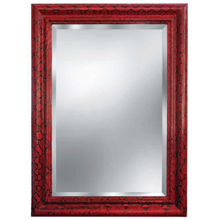 Large Mirror with Frame Covered in Red Python by Karl Springer