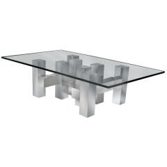 Cubist Coffee Table in Aluminum with Thick Glass Top