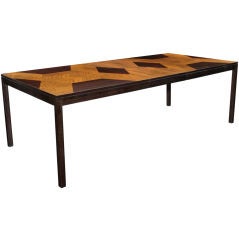 Dining Table with Modernist Parquet Top Design by Milo Baughman