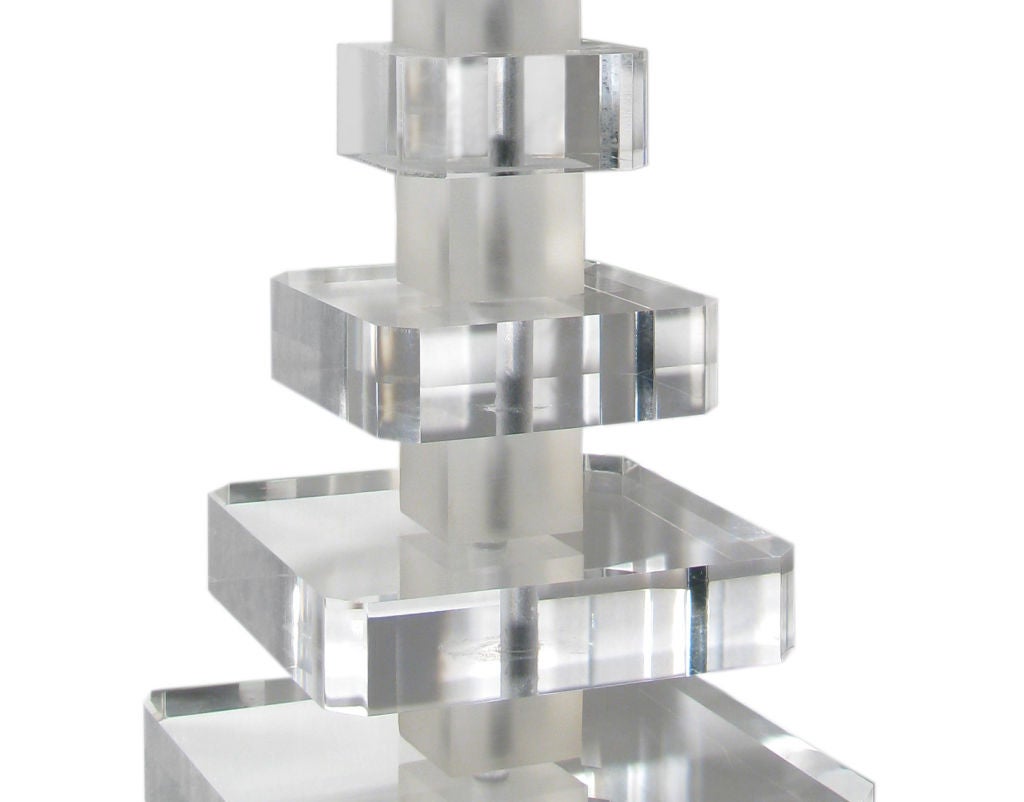 Pair of large sculptural table lamps in stacked lucite blocks, American 1970's