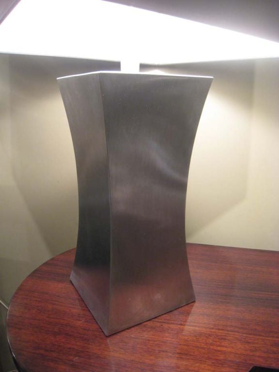 Francoise See Large Brushed Steel Lamp In Good Condition For Sale In Brooklyn, NY