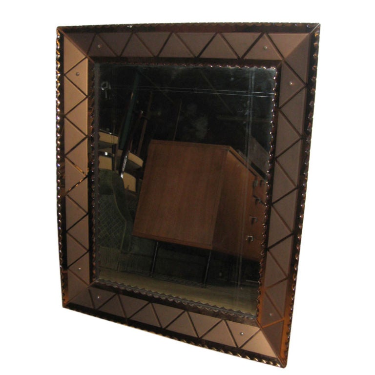 Art Deco Colored Etched Mirror For Sale