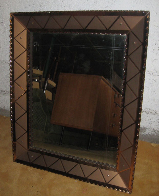 Art Deco Colored Etched Mirror (miroir gravé) Bon état - En vente à Brooklyn, NY