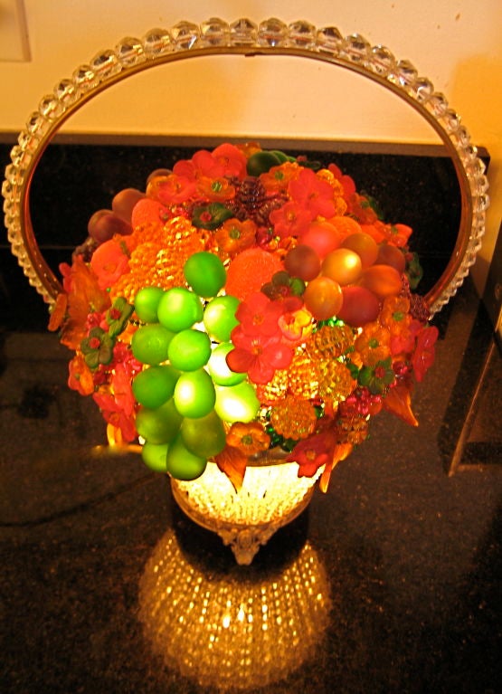 Blown Glass Exceptional Lighted Glass Fruit Basket